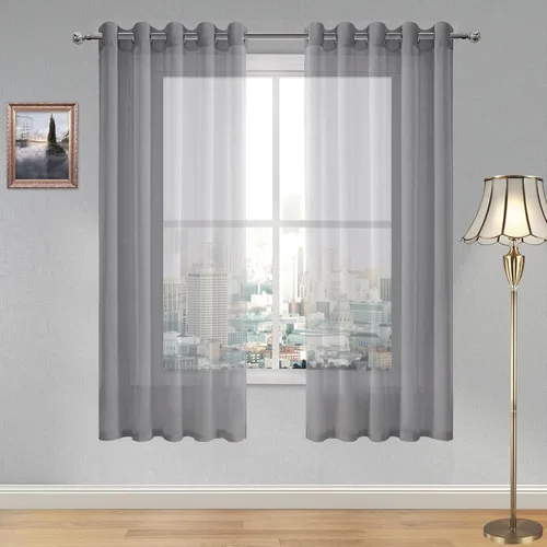 Vista 146 de DWCN Cortinas traslúcidas color verde frijol para sala de estar y dormitorio - Cortinas voile con aspecto de lino sintético con ojales en la parte
