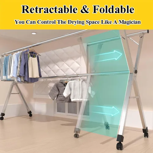 Vista 2 de This Clothes Drying Rack Heavy Duty Outdoor, Adjustable and Foldable Space Saving Laundry Drying Rack, Stainless Steel Laundry Garment Dryer