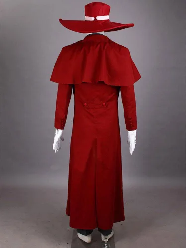 Vista 3 de Cosnew Halloween Anime Party Alucard Uniforme Cosplay Disfraz Rojo con gafas de sol