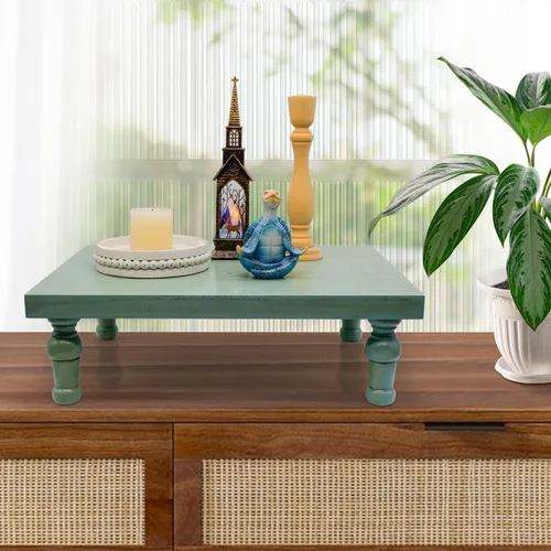 Vista 6 de Bandeja decorativa de madera, soporte de pedestal de madera de granja, soporte de exhibición de bandeja rústica, barra de café, comedor, centro