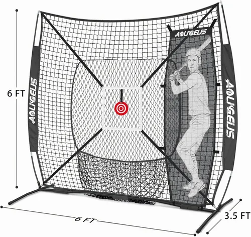 Vista 7 de 6'x6' Baseball Softball Practice Net with Dummy Batter Negro