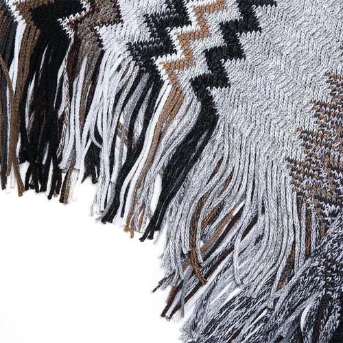 Vista 6 de SherryDC Poncho con flecos de punto en zigzag para mujer