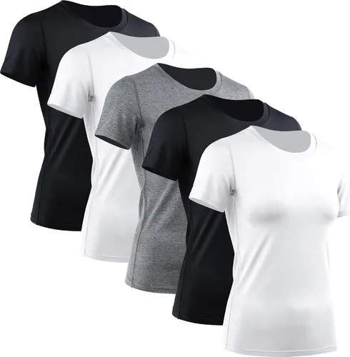 Vista 15 de CADMUS - Camisetas de compresión para mujer, paquete de 3/4/5 unidades, para correr, atléticas, de manga corta, para entrenamiento, yoga, gimnasio
