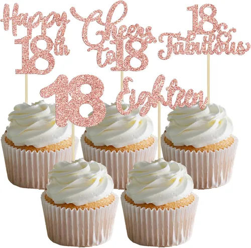 Vista 23 de Paquete de 30 adornos para cupcakes con purpurina de doble dígito para cumpleaños de 10 años, para cumpleaños, aniversario, fiesta, suministros