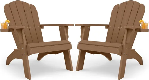Vista 24 de YEFU Silla Adirondack de gran tamaño con soporte para tazas, silla para fogata de plástico para exteriores, resistente a la intemperie, silla