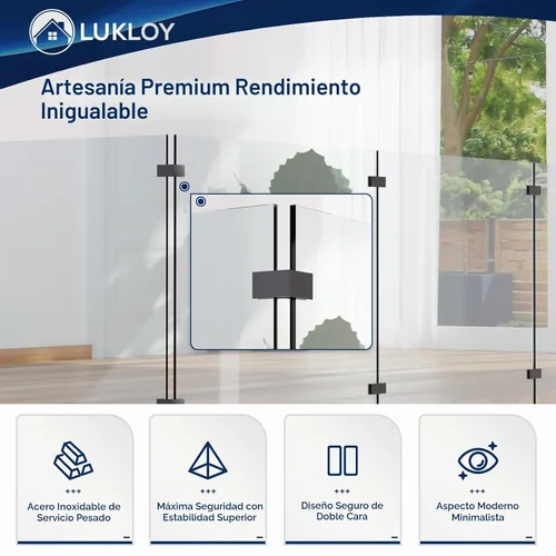 Vista 2 de LukLoy Abrazadera de Barandilla, Soporte de Acero Inoxidable 304 Negro para Barandilla de Balaustrada de Vidrio Valla de Piscina (1, 90 Grados)
