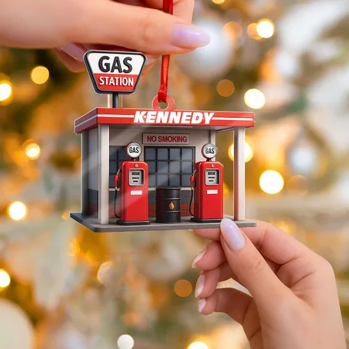Vista 7 de Adorno de Navidad personalizado con bomba de gas, decoración retro personalizada para árbol de vacaciones, recuerdo único para trabajadores