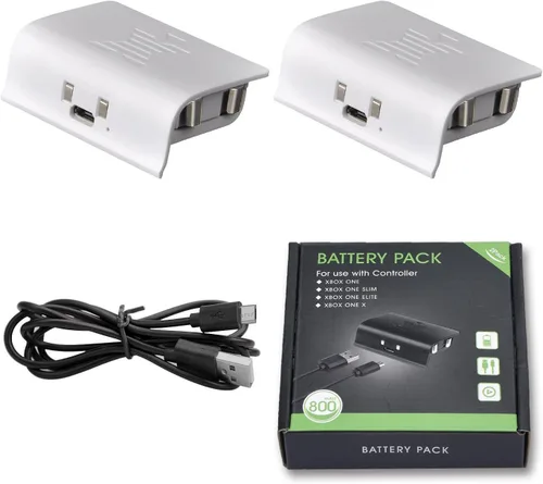 Vista 7 de Xbox one Battery Pack White 800mAH 2-Pack Rechargeable NI-MH for Xbox One SXbox One XXbox One Elite Wire Charging Cable LED Indicator