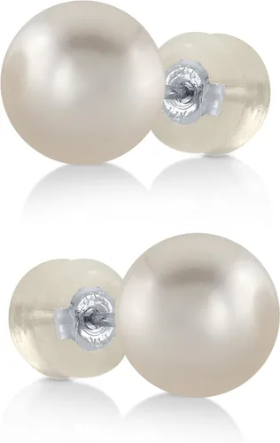 Vista 18 de THE PEARL SOURCE White Japanese Akoya Pearl Stud Earrings for Women – Genuine Cultured Pearls, Hypoallergenic Jewelry with Secure 14k Gold Backing