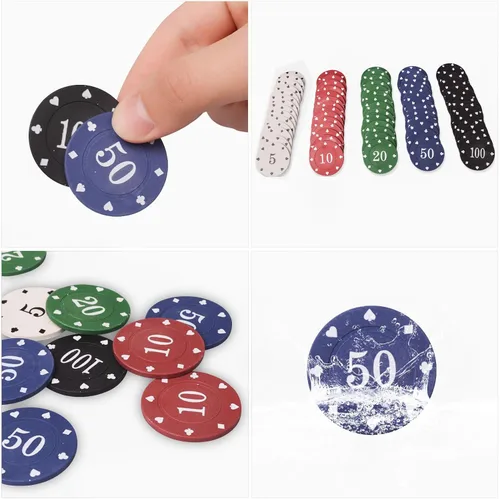 Vista 3 de Professional Poker Chips Set, Denomination Poker Chips with Dice Striped Pattern for Card Blackjack Games & Parties - 100 Pieces