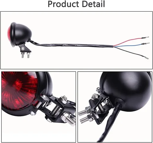 Vista 4 de Lámpara trasera de motocicleta LED estilo Bates con soporte para matrícula, luz de freno tipo bala, compatible con Cafe Racer, Bobber, Chopper, Rojo