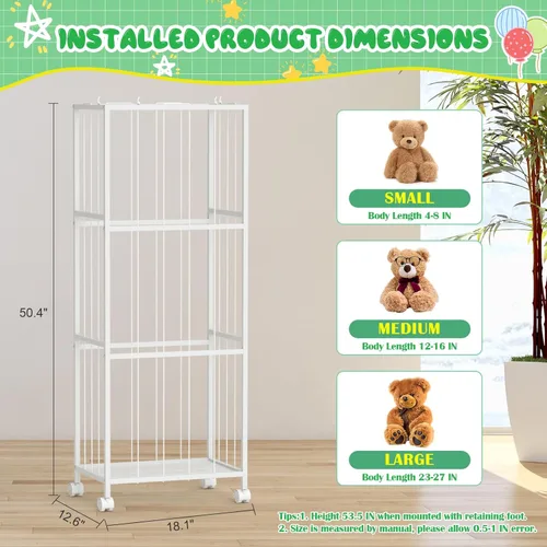 Vista 4 de OUTWOLF Almacenamiento de animales de peluche, soporte grande de zoológico de peluche, organizador de almacenamiento de juguetes de peluche de metal