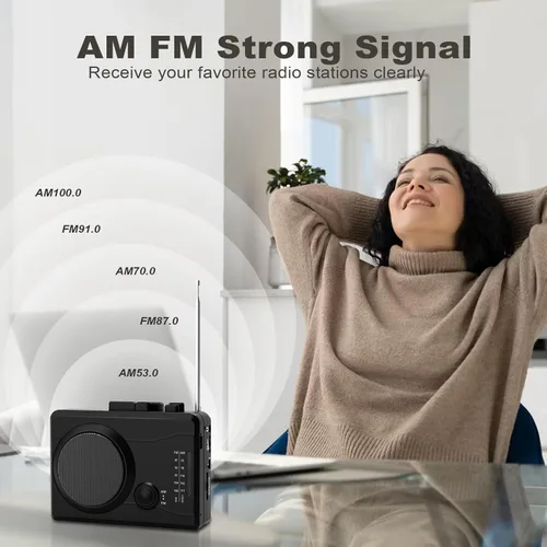 Vista 5 de Reproductor de casete portátil y grabador, convertidor digital de cinta de casete a MP3, estación de radio AM/FM, grabación inversa - Graba desde PC