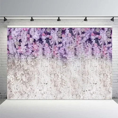 Vista 8 de MEHOFOND Fondo de estudio fotográfico floral lavanda y blanco para despedida de soltera, fondo de estudio fotográfico, morado claro, lila, telón