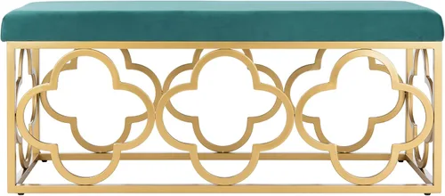 Vista 5 de Safavieh Home Fleur Banco rectangular Glam de terciopelo verde esmeralda y dorado de 45 pulgadas