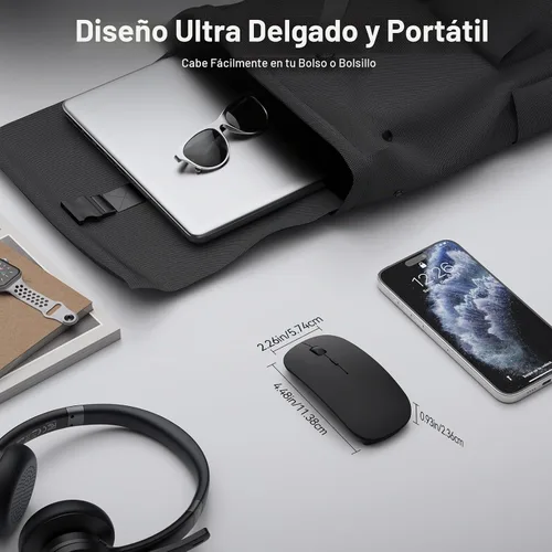 Vista 6 de TECKNET Ratón inalámbrico Bluetooth para laptop, mouse silencioso recargable (Bluetooth 5.2/3.0 y 2.4G), ultrafino, 6 niveles ajustables 4800 DPI