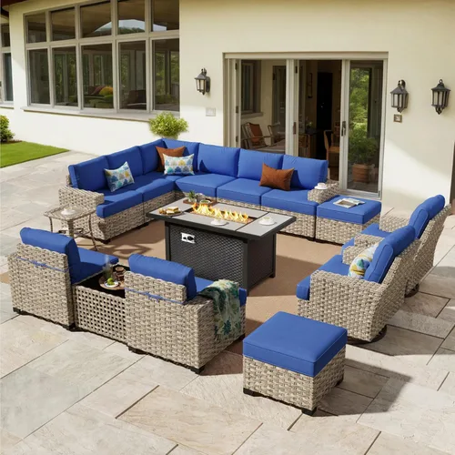 Vista 20 de HOOOWOOO Juego de Muebles Seccionales para Patio al Aire Libre, 6 Piezas Juegos de Conversación de Mimbre Sofá en Forma de L, Sofá Extra Profundo