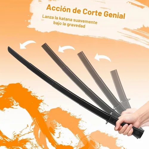 Vista 2 de 2 piezas de espadas de samurái retráctiles de gravedad impresas en 3D, modelo de juguete de espada de katana falsa telescópica de plástico, armas