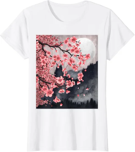 Vista 22 de Sakura - Camiseta japonesa de cerezo en flor japonesa, Negro, S