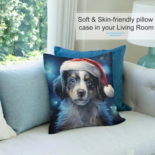 Vista 7 de Almohadas decorativas para sofá, perro, cachorro, decoradas con luces de Papá Noel, regalo para amantes de los perros, funda de cojín para sofá al