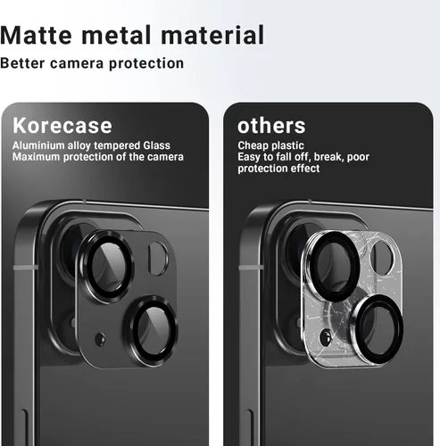 Vista 3 de Korecase Protector de lente de cámara para iPhone 14/iPhone 14 Plus, película de vidrio templado de metal para cámara, compatible con funda de lente