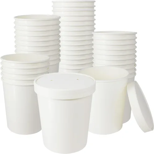 Vista 16 de Vasos de papel para helado con tapas de papel, tazas de papel para sopa caliente/fría con tapas (blanco) (40, 8 onzas)