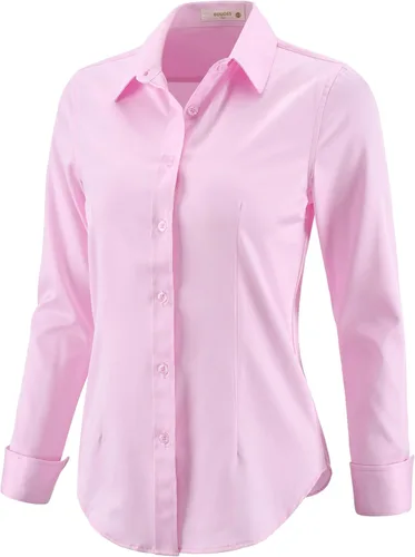Vista 12 de Camisas con botones para mujer, camisas de vestir de manga larga, elásticas, sin arrugas, para el trabajo, blusas casuales de oficina