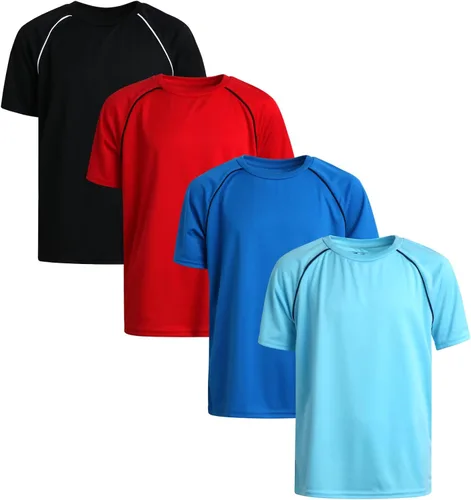 Vista 2 de Pro Athlete Camisas atléticas para niños, paquete de 4 camisetas de ajuste seco ligeras de rendimiento para niños Dri Fit (tallas 5-16)