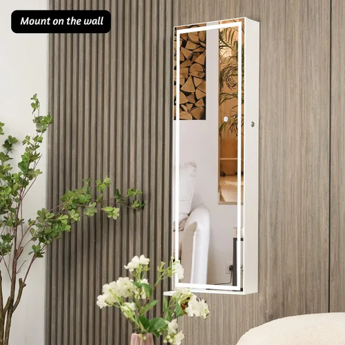 Vista 7 de KEDLAN Organizador de joyas, espejo iluminado de longitud completa con armario de joyería, joyero LED montado en la paredpuerta para mujeres
