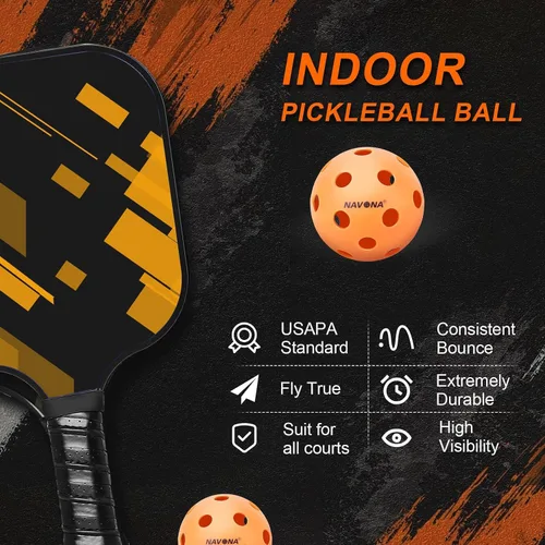 Vista 2 de Navona 40 Pack Premium 26-Holes Orange Indoor Pickleball Balls, Meet USAPA Official Requirement, Perfectly Balanced, High Bounce True Flight