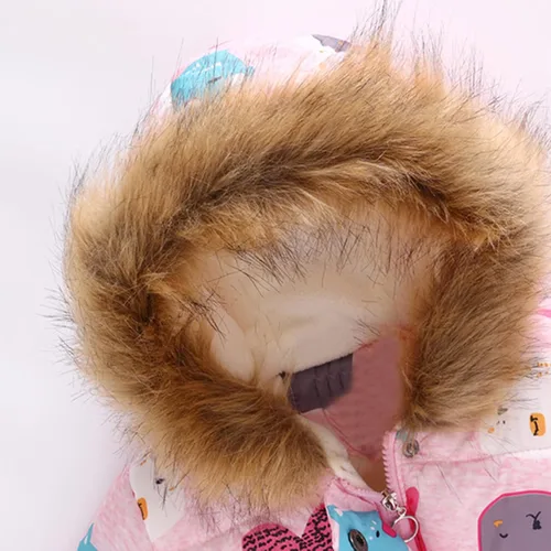 Vista 2 de Chaqueta acolchada con capucha para niñas pequeñas, traje de nieve para bebé, abrigo de algodón con capucha de piel para invierno, ropa de abrigo