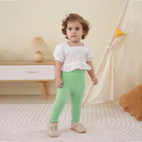 Vista 2 de DREAM BUS Paquete de 5 pantalones de bebé para niña, pantalones acanalados con volantes acampanados, leggings para bebé, pantalones acampanados