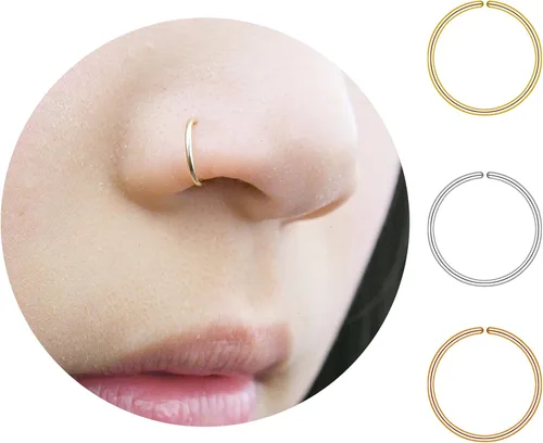 Vista 34 de LUCKYJEWUS Small Thin Gold or Sterling Silver Nose Ring Hoop for Women, Tiny Nose Piercing jewelry
