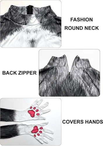 Vista 126 de Disfraz de animal para hombre con estampado de cola grande, overol peludo de elastano para cosplay, fiesta de Halloween