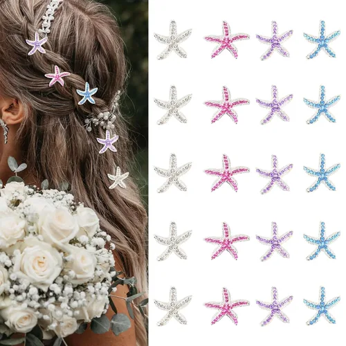 Vista 14 de YISSION Lindos horquillas para el cabello, clips y pasadores con diamantes de imitación, 20 piezas de estrellas de mar azules, pequeños accesorios