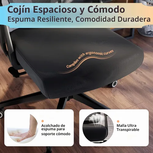 Vista 5 de Silla de oficina ergonómica, sillas de escritorio cómodas de 350 libras con reposacabezas ajustable y soporte de espalda lumbar, sillas