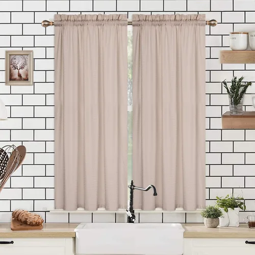 Vista 10 de CAROMIO Cenefas para ventanas de cocina, microfibra suave texturizada en relieve, con bolsillo para barra, cortinas a medida para ventanas de baño