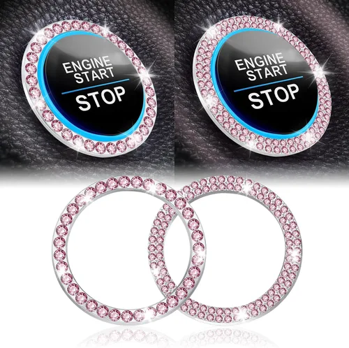 Vista 7 de LivTee 2 PCS Anillo de Decoración de Cristal con Pedrería para Motor de Automóvil de Arranque y Parada, Accesorios Brillantes para Interior de Negro