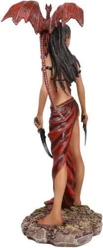 Vista 3 de Ebros Gift Fantasía Tribal Guerrero Ébano Princesa Meike El Dragón Bruja Susurrador Sosteniendo Hojas Falcata Figura Coleccionable 12" H Nene Thomas