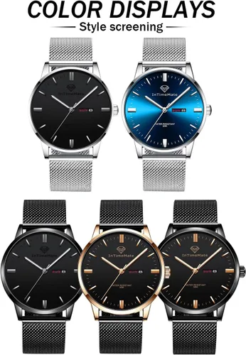 Vista 7 de INTIMEMATE Reloj de pulsera para hombre, de lujo, con diamantes de lujo, con calendario, vestido de negocios, reloj brillante para hombre