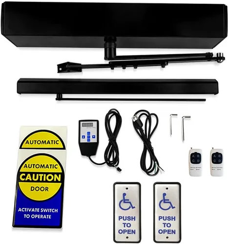 Vista 2 de Abridor de puerta giratoria automático negro Olide-120B con 2 botones de presión delgados con cable Olide-515