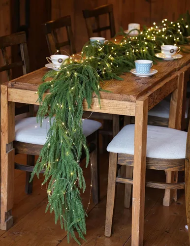 Vista 6 de MISSPIN 6ft Christmas Garland with String Lights, Real Touch Norfolk Pine Garland, Green Artificial Greenery Garland for Table, Mantle, Wall