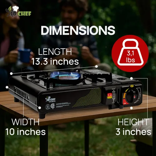 Vista 3 de Jo Chef - Estufa de butano para campamento, viajes por carretera y exteriores, estufa de gas portátil de 9,500 BTU con certificado CSA, incluye