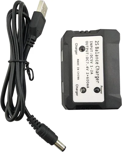 Vista 5 de Baterías de litio de 7.4 V 1100 mAh (2 piezas) con cargador 2 en 1 para WLtoys A949 A959 A969 A979 S989 V912 T23 T55 F45 RC Control remoto batería