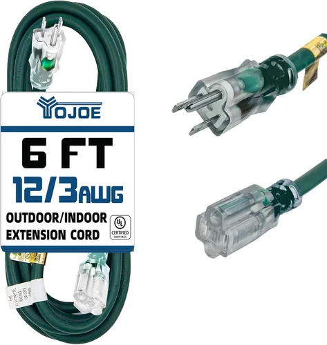 Vista 53 de YOJOE Extensión de cable para interiores y exteriores con extremo iluminado, cable resistente de 3 puntas 15A a prueba de inclemencias del tiempo