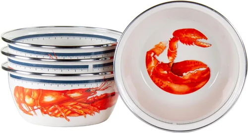 Vista 7 de Golden Rabbit Enamelware Ensaladeras, 24 onzas, Crab House, juego de 4