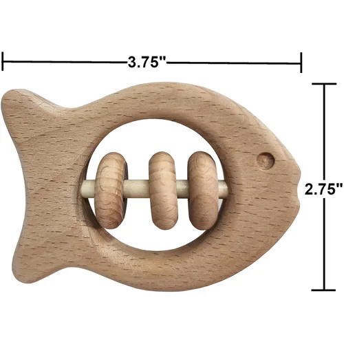 Vista 4 de Adventure Awaits! - Paquete de 2 - Sonajero de madera para niños pequeños y bebés, sonajeros Montessori Baby Rattles Juguetes para la dentición