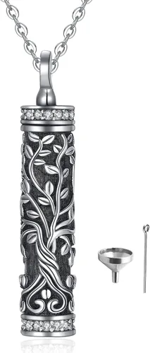 Vista 159 de Collar con colgante de urna de cenizas de cremación y árbol de la vida para mujer, plata de ley US1