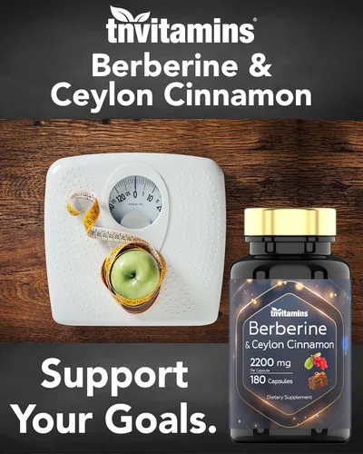 Vista 5 de Berberina con canela de Ceilán: 2200 mg por cápsula - 180 cápsulas Suplemento de berberina natural para la salud cardiovasular y del sistema