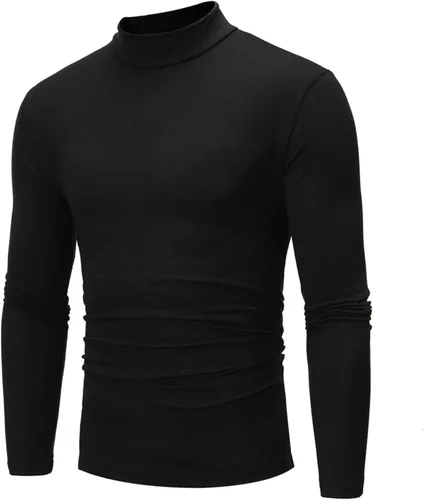 Vista 4 de Camisetas negras para hombre 2023 de manga larga cuello alto cálido suéter casual suave cómodo sólido Mock Pullover Undershirt